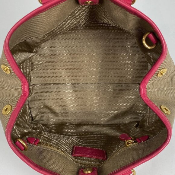 Prada Logo Jacquard Handbag 2-Way Shoulder Bag Ribbon Handbag Canvas Brown - Picture 9 of 9